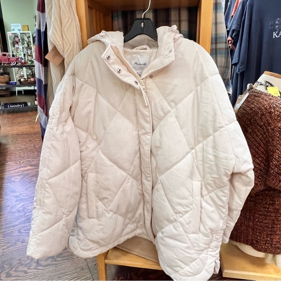 NWT Madewell Cream Corduroy Holland Quilted Puffer Parka Jacket sz 1X - Picture 8 of 17